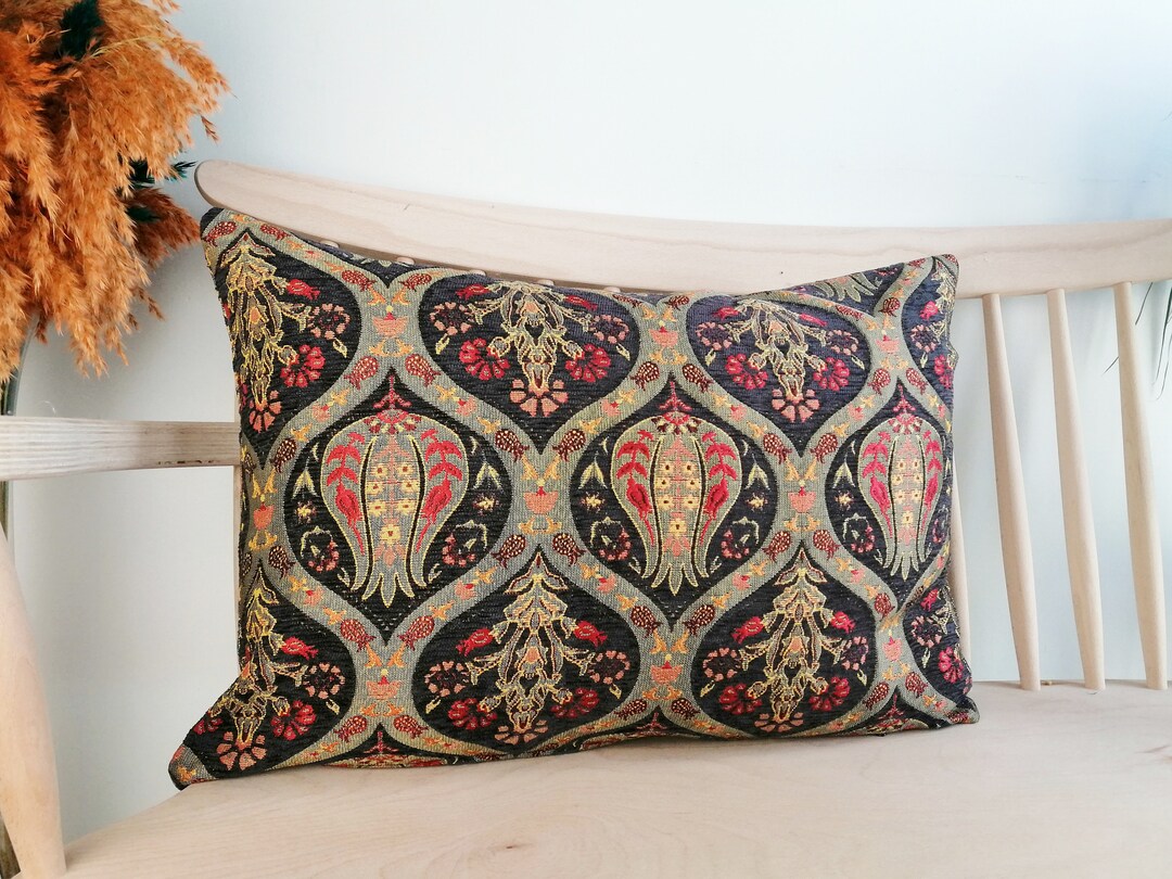 Black Lumbar Pillow Cover Decorative Turkish Lumbar Pillow Etsy Canada