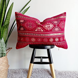 16x24 Red Pillow Cover Cherry Red Kilim Pillow 18x18 Turkish Boho Lumbar Pillow Kilim Pattern Large Pillow Velvet Decorative Pillow