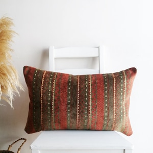 16x24 Turkish Kilim Pillow Lumbar Pillow Cover Green Pillow Cover Boho Lumbar Pillow Kilim Pillow Velvet Decorative Pillow