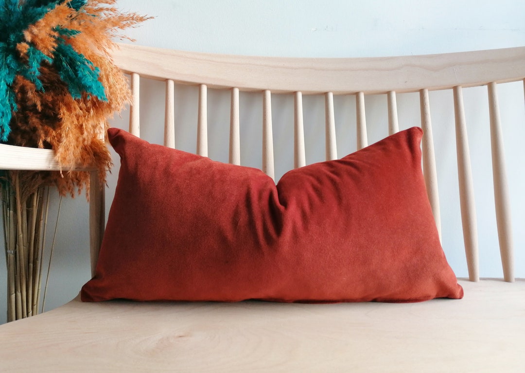 Luxury Thick Cotton Velvet Pillow Cover Dark Rust Orange 12x24 Velvet