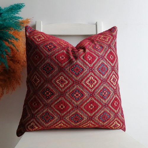 Dark Red Turkish Kilim Pillow Lumbar Pillow Cover 16x24 Etsy