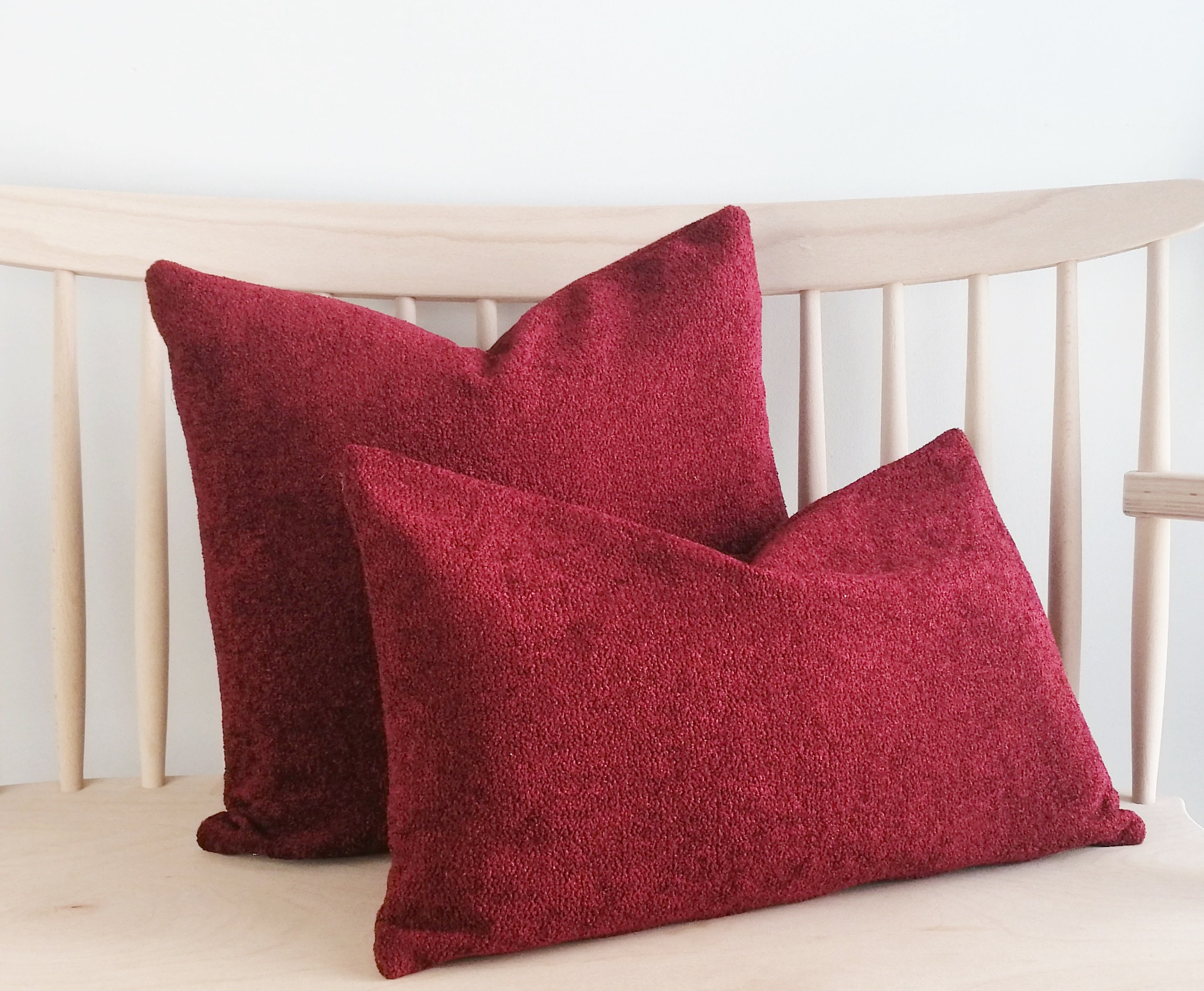 Boucle Red Lumbar Pillow Cover Decorative Throw Pillows Red Etsy UK