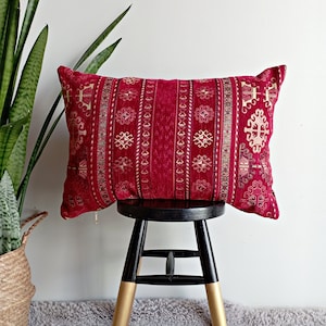 Bright Red Turkish Kilim Pillow Red Throw Pillow Red Velvet Pillow All Size Red Throw Pilow Kilim Pillow Cover Red Lumbar Pillow