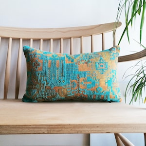 Turquoise Blue Turkish Kilim Pillow Lumbar Pillow Cover 16x24 Turkish Boho Lumbar Pillow Kilim Pattern Large Pillow Velvet Decorative Pillow