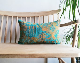 Turquoise Blue Turkish Kilim Pillow Lumbar Pillow Cover 16x24 Turkish Boho Lumbar Pillow Kilim Pattern Large Pillow Velvet Decorative Pillow