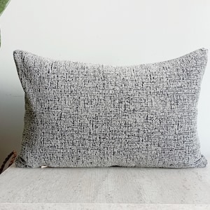 Textured Chenille Pillow Cover: Grey & Black Woven Cotton, Custom Size