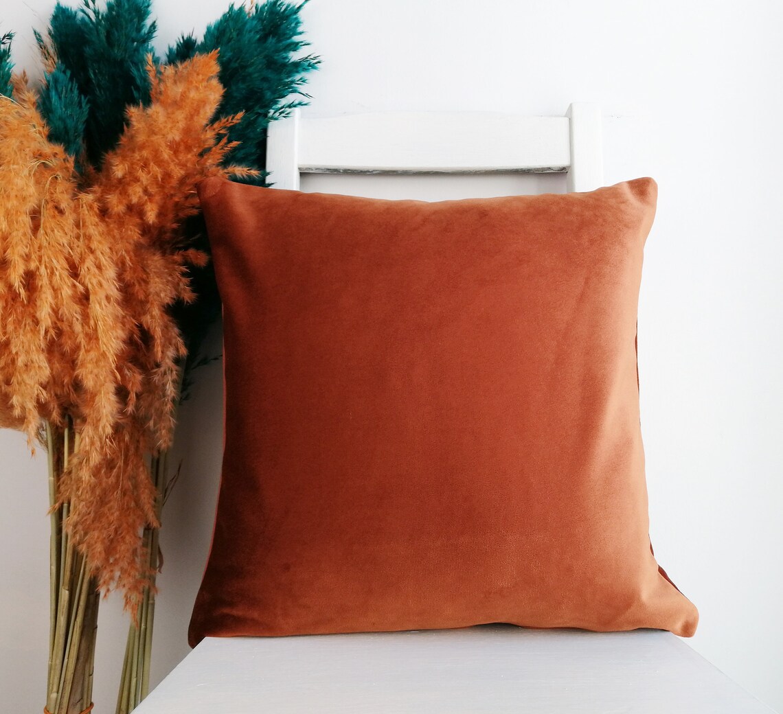 Velvet Rust Pillow Cover Terracota Pillow Cover 16x16 Soft Etsy