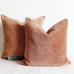 Chenille Throw Pillow Cover: Textured Rust Woven Velvet - USA Customs Fees Included