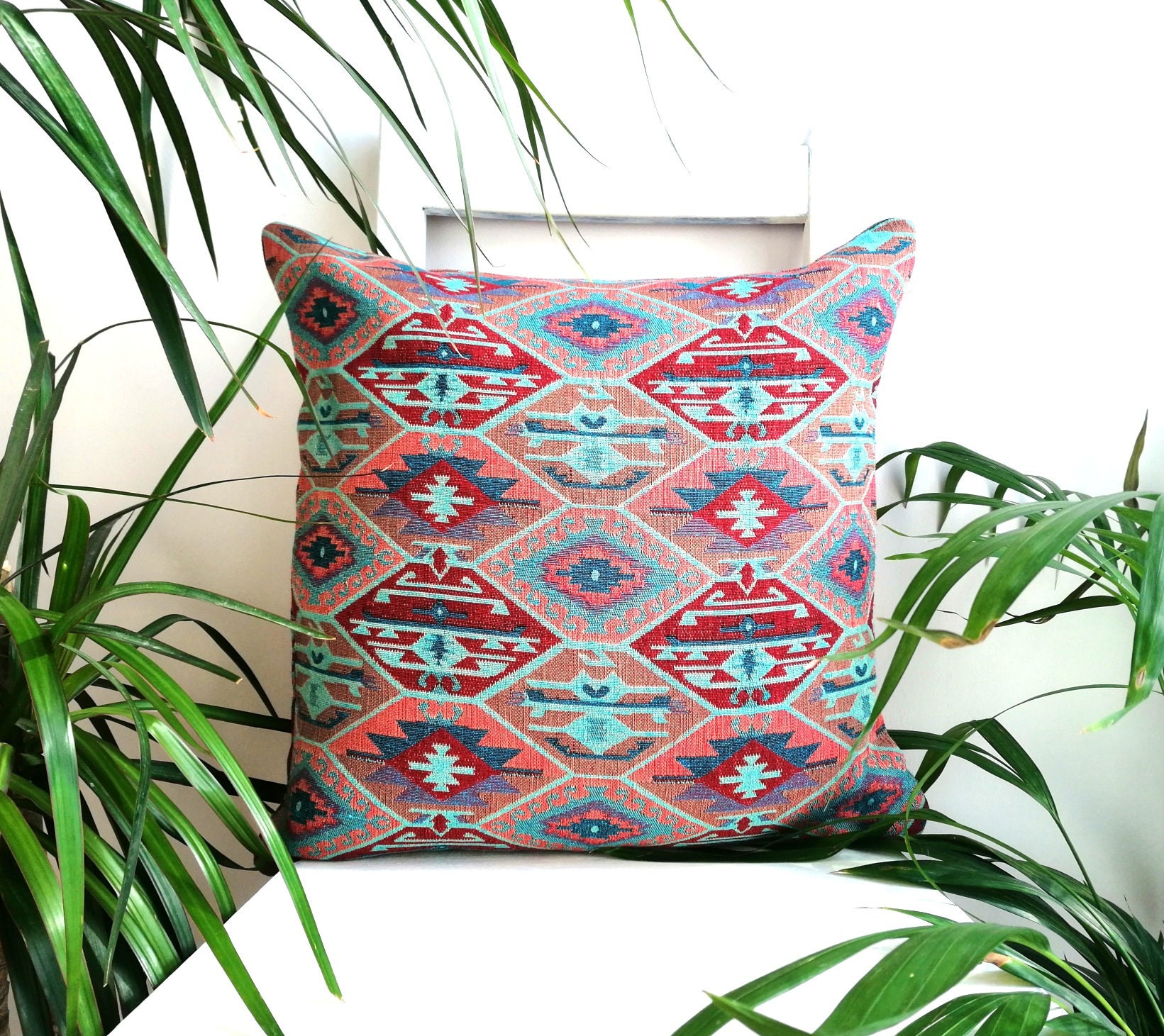 17x17 Turkish Pillow Cover Cotton Woven Sham Pillow Blue and Etsy