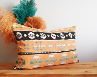 Orange Pillow Cover Orange Accent Pillow Orange Throw Pillow Kilim Pillow Cover Turkish Lumbar Orange Lumbar Pillow 12x20 12x24 12x36 18x18