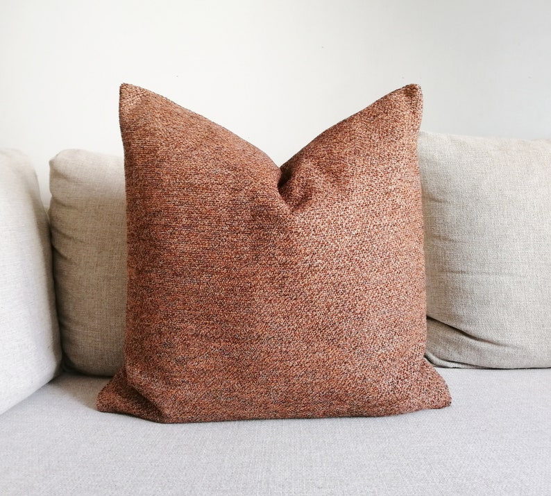 ALL SIZE Rust Lumbar Pillow Cover Dark Mustard Throw Pillow Brown Textured Pillow Neutral Throw Pillow Rust Lumbar Pillow 12x20 12x24 12x36 image 2