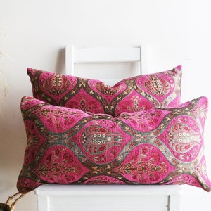Pink Velvet Chenille Pillow Cover: Boho Decorative Throw Pillow