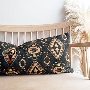 Lumbar KILIM PILLOW Long Lumbar Body Pillow Cover Turkish Kilim Black Pillow Covers in All Custom Sizes Turkish, Kilim Pillows 14x36 Lumbar