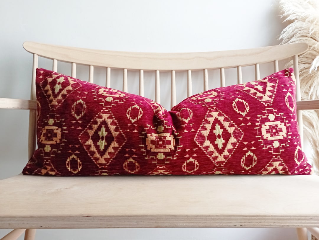 Dark Red LUMBAR Pillow Cover 14x36 KİLİM Pillow Lumbar Pillow Red