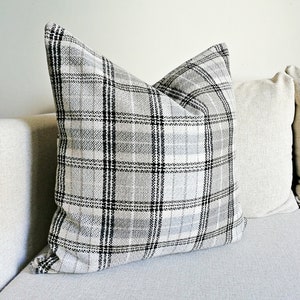 Grey and Beige Neutral Pillow Cover Beige Bohemian Pillow Cover Woven Textured Plaid Lumbar Pillow Plaid Grey Pillow Cover image 3