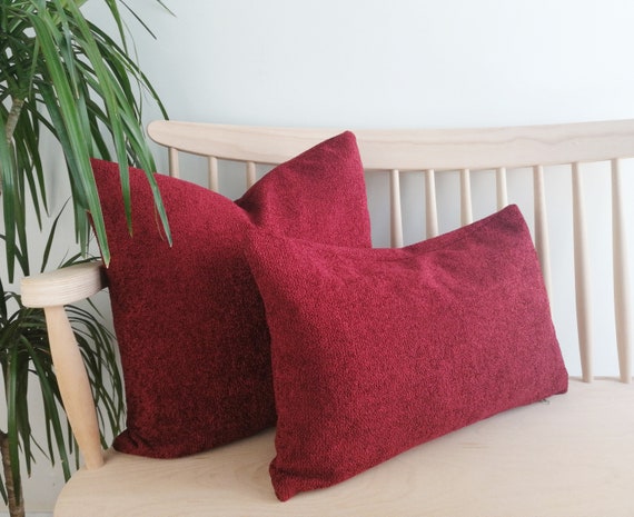 Boucle Red Lumbar Pillow Cover Decorative Throw Pillows Red Pillow Cover Soft Woven Boucle Fabric Pillow Covers Dark Red Etsy