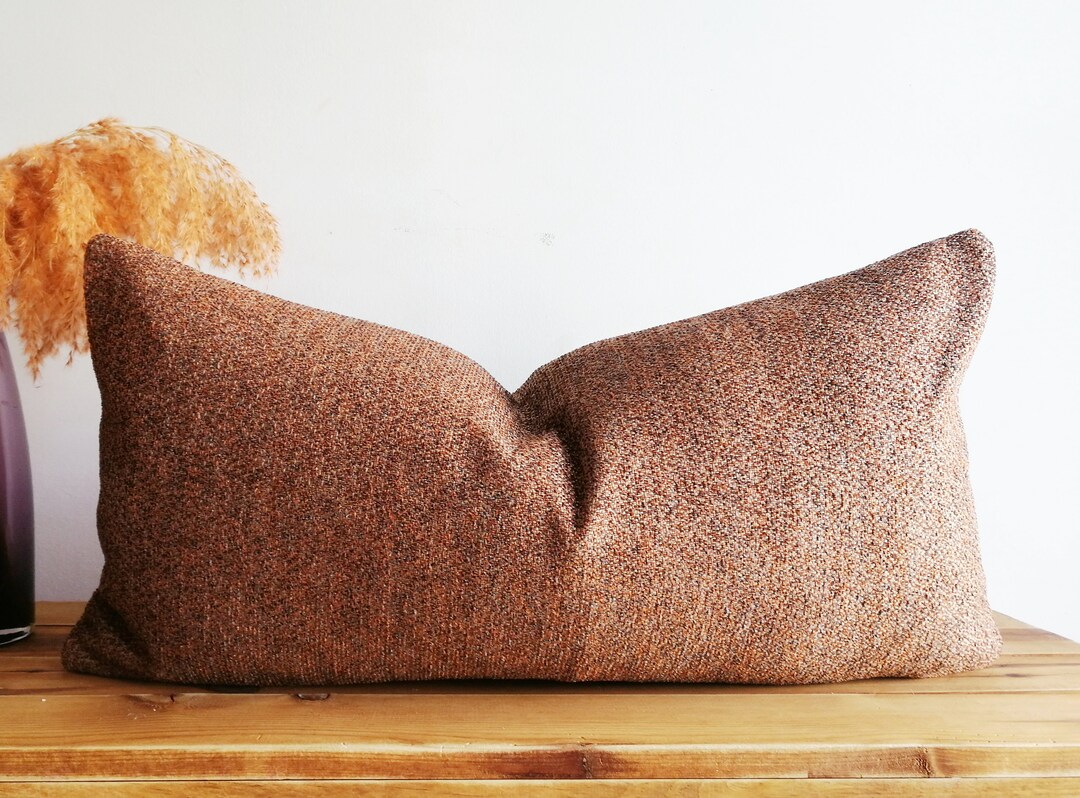 Dark Rust Textured 12x24 Lumbar Pillow Cover Rust Throw Pillow Etsy
