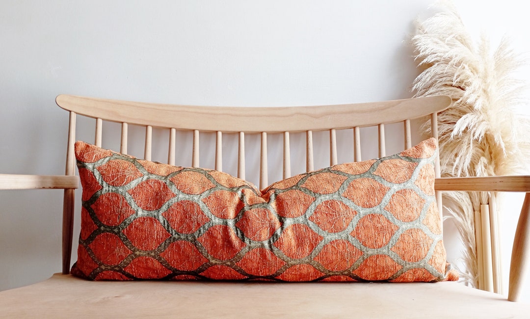 Orange Lumbar Pillow Kilim Pillow Lumbar Pillow Cover 14x36 Turkish