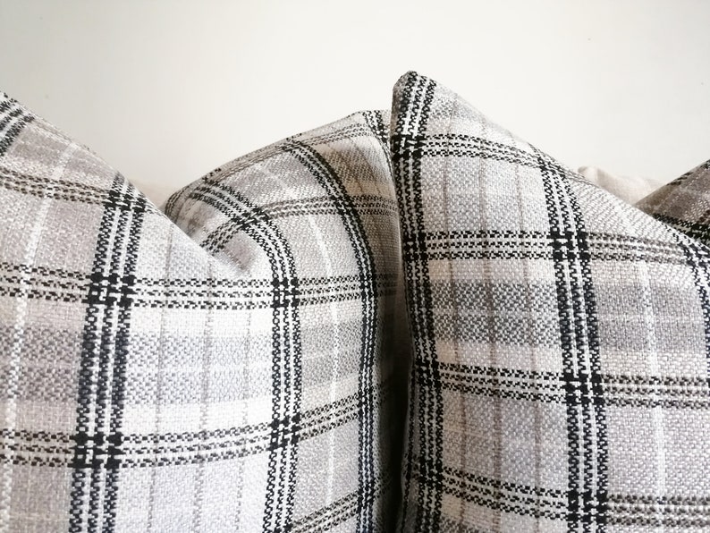 Grey and Beige Neutral Pillow Cover Beige Bohemian Pillow Cover Woven Textured Plaid Lumbar Pillow Plaid Grey Pillow Cover image 7