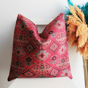 20x20 Kilim Pillow Woven Cotton Fabric Turkish Pillow Kilim Pattern Throw Pillow Red and Blue Pillow Case - 16x16, 20x20, 12x24, 16x24