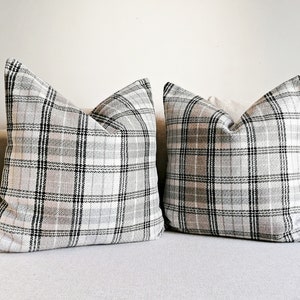 Grey and Beige Neutral Pillow Cover Beige Bohemian Pillow Cover Woven Textured Plaid Lumbar Pillow Plaid Grey Pillow Cover image 5