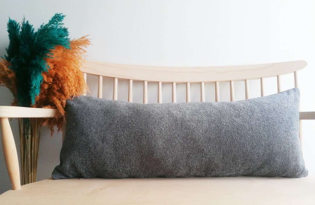 14x36 Grey Lumbar Pillow Extra Long Lumbar Pillow Boucle Etsy