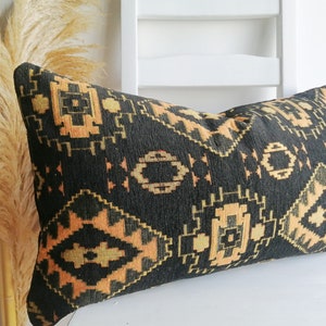 Lumbar KILIM PILLOW Long Lumbar Body Pillow Cover Turkish Kilim Black Pillow Covers in All Custom Sizes Turkish, Kilim Pillows 14x36 Lumbar