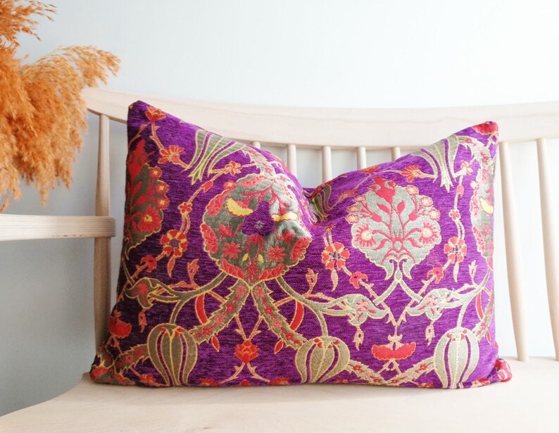 16''x24'' Kilim Pillow Beautiful Floral Turkish Design Pillow Cover Purple Pillow Cover Large Şumbar Pillow Cover image 1