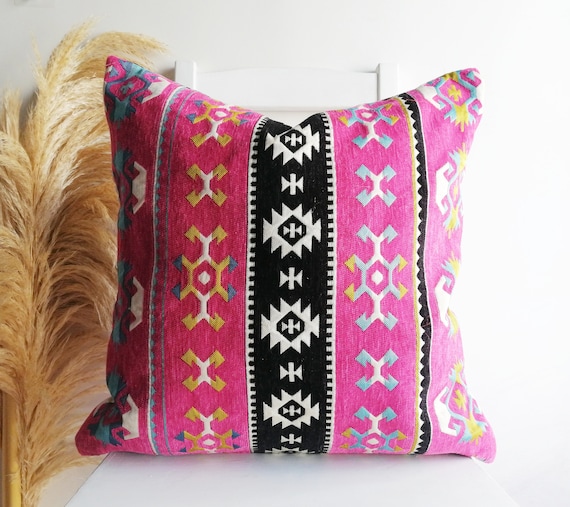 Bright Pink Chenille Turkish Decorative Pillow Covers Lumbar Pillow All Size Throw Pillow Covers Pink Lumbar Pillow Pink Pillows Etsy UK