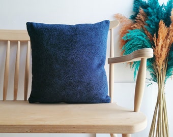 Dark Blue Boucle Throw Pillow Cover: Soft Woven Lumbar Pillow