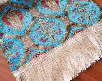 Turkish Table Runner with Tassels, Turquoise, Green, Red Table Runner 56 x 17 inch Decorative Table Runner, Turkish Orient Table Runner