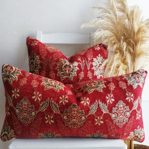12x24 Red Lumbar Pillow Red Kilim Pillow Velvet Pillow Red Sham Pillow Lumbar Pillow All SIZES Red Lumbar Pillow - USA Customs Fees Included