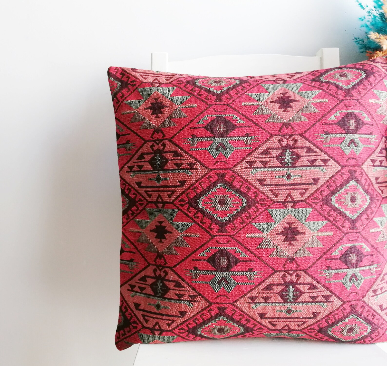 Turkish Kilim Pillow Woven Cotton Fabric Turkish Pillow Kilim Etsy