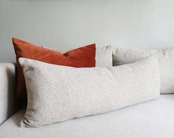 Soft Beige Boucle Lumbar Pillow Cover: Extra Long Neutral Throw Pillow