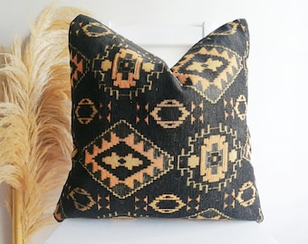 Black Kilim Lumbar Pillow Cover: Turkish Chenille, Custom Size