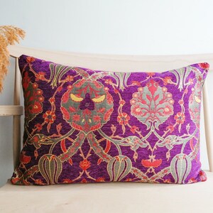 16''x24'' Kilim Pillow Beautiful Floral Turkish Design Pillow Cover Purple Pillow Cover Large Şumbar Pillow Cover image 2