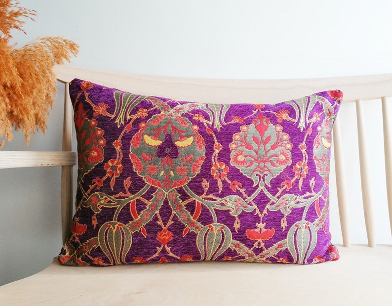 16''x24'' Kilim Pillow Beautiful Floral Turkish Design Pillow Cover Purple Pillow Cover Large Şumbar Pillow Cover image 2