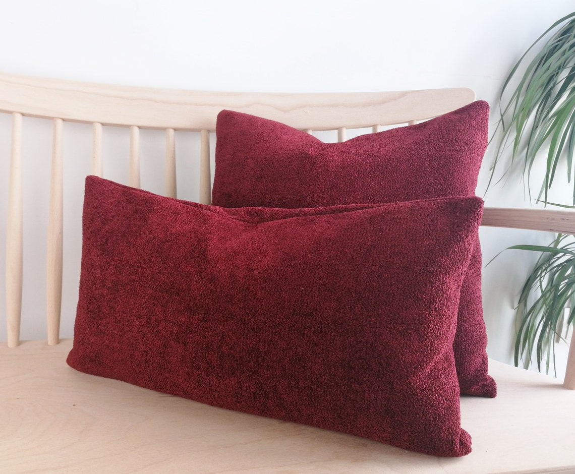 Boucle Red Lumbar Pillow Cover Decorative Throw Pillows Red Etsy UK