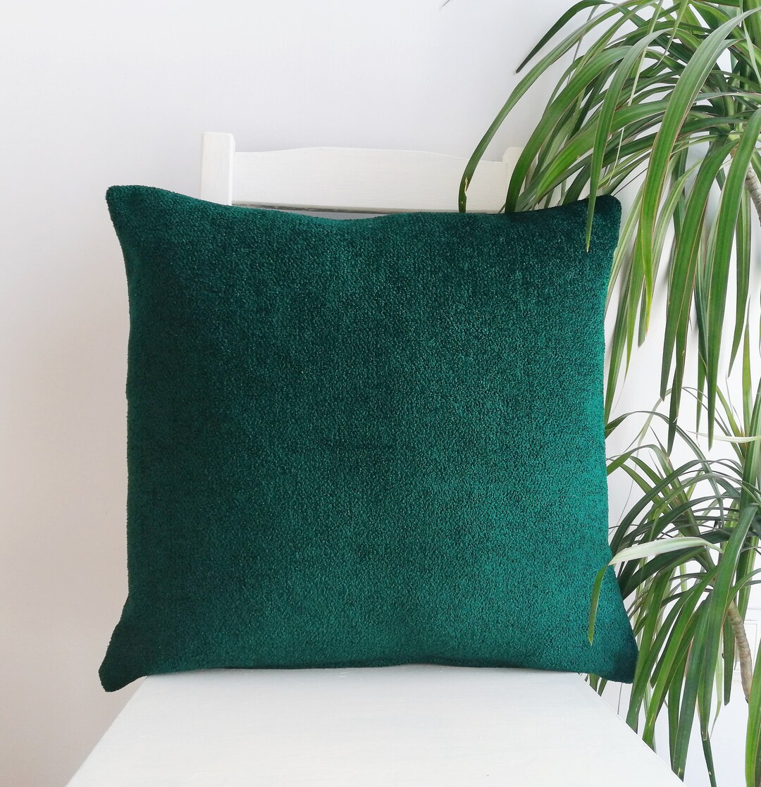 Deep Emerald Throw Pillow Cover, Boucle Pillow Cover, Custom Size