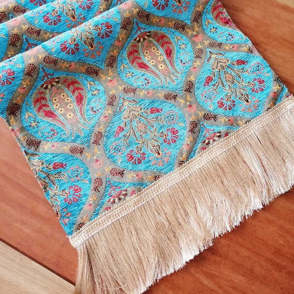 Long Turkish Table Runner, Turquoise Table Runner 56''x17'' Ottoman Style Table Runner, Bohemian Home Decor