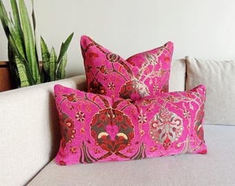 Bright Pink Chenille Pillow Cover: Turkish Woven Cotton, All Sizes
