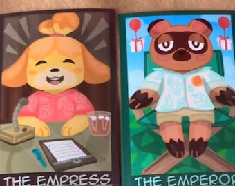 Tom Nook and Isabelle ACNH Tarot Prints With FREE Leaf Charm