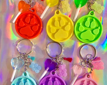 Neon Candy & Paw Charm Keychain