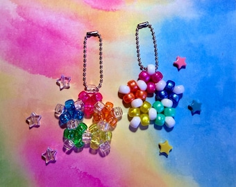 Rainbow Kandi Bead Star Keychain