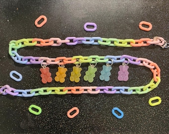 Pastel Rainbow Gummy Bear Kandi Chain Necklace