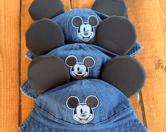 Winking Mickey denim bucket hat (12 months - 18 months )