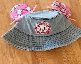 Denim Marie bucket hat with bows  (kids 3-6 years old )