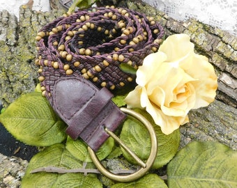 Beaded belt - Boho bead belt, Wood Bead Belt, Hippie bead Belt, brown bead belt - fashion belt -XL waist # B 18