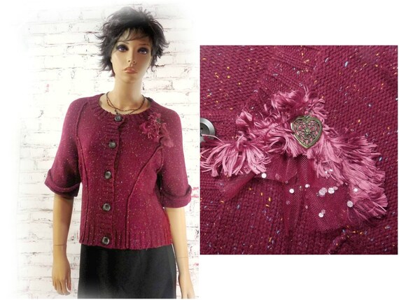 Burgundy sweater , Cropped sweater , chunky knit s