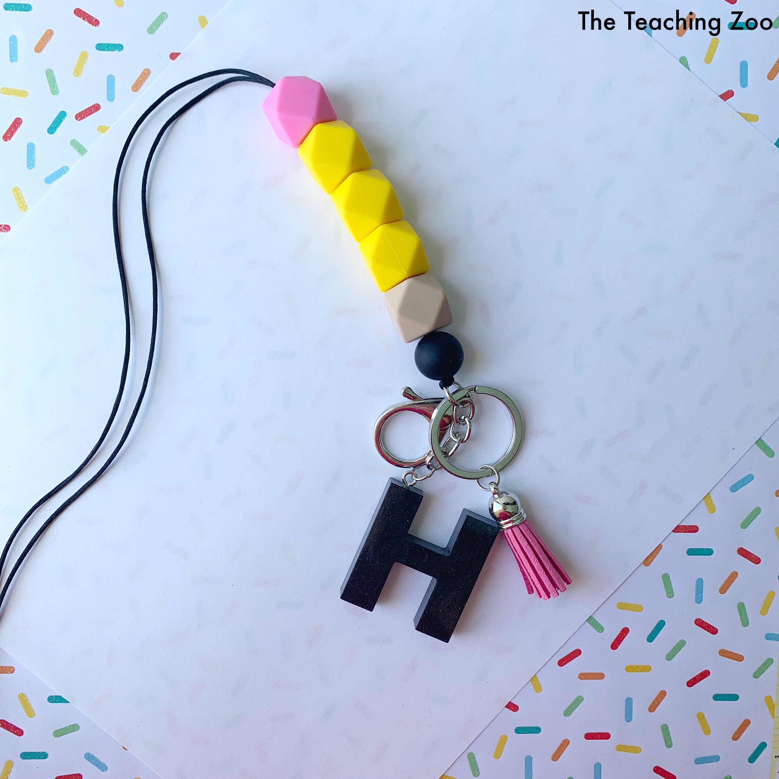 Pencil Teacher Lanyard With Silicone Beads for ID or Badge Etsy